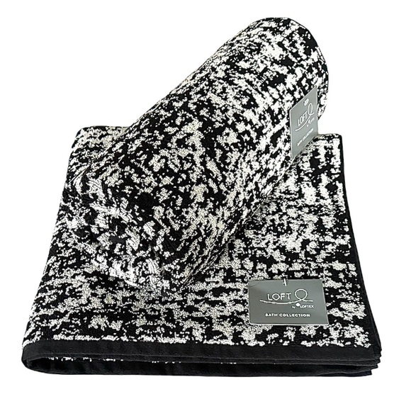 Loft by Loftex 2 Pc Bath Towels Set Black & Light Gray Modern Print SUSTAINABLE - Picture 7 of 7